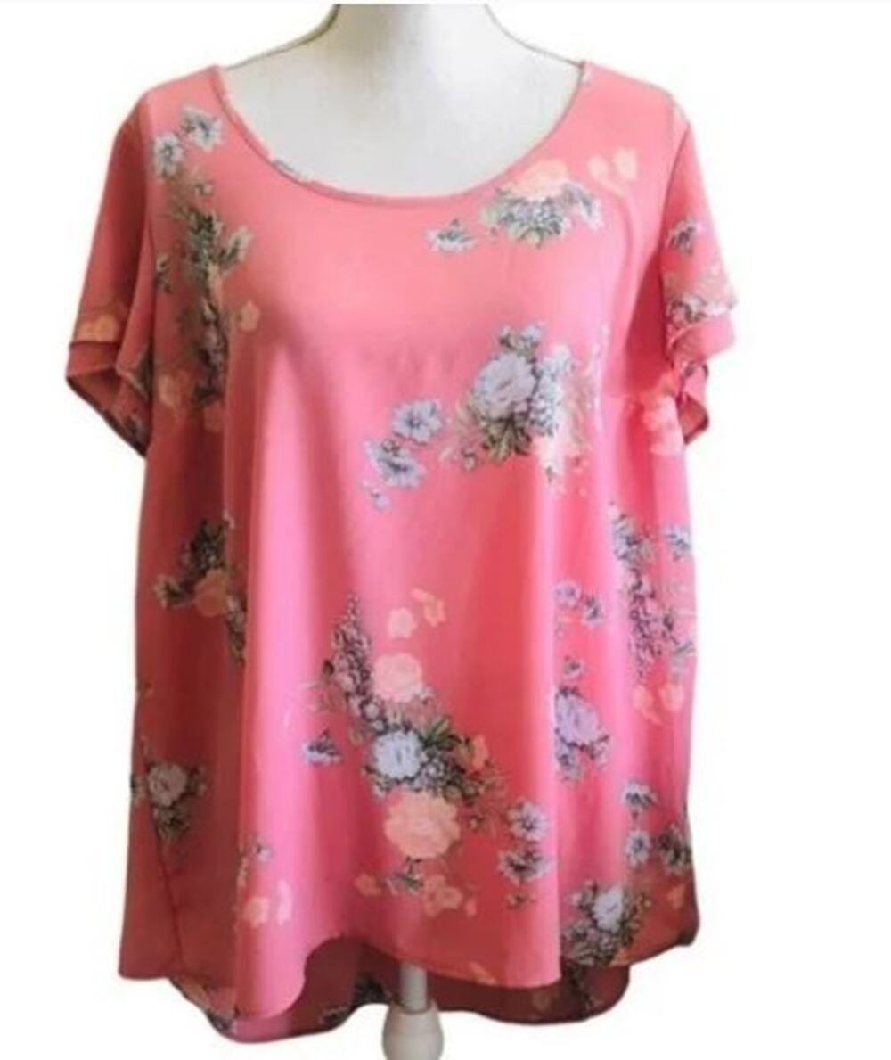 Torrid Pink Floral Flutter Sleeve Top 1X